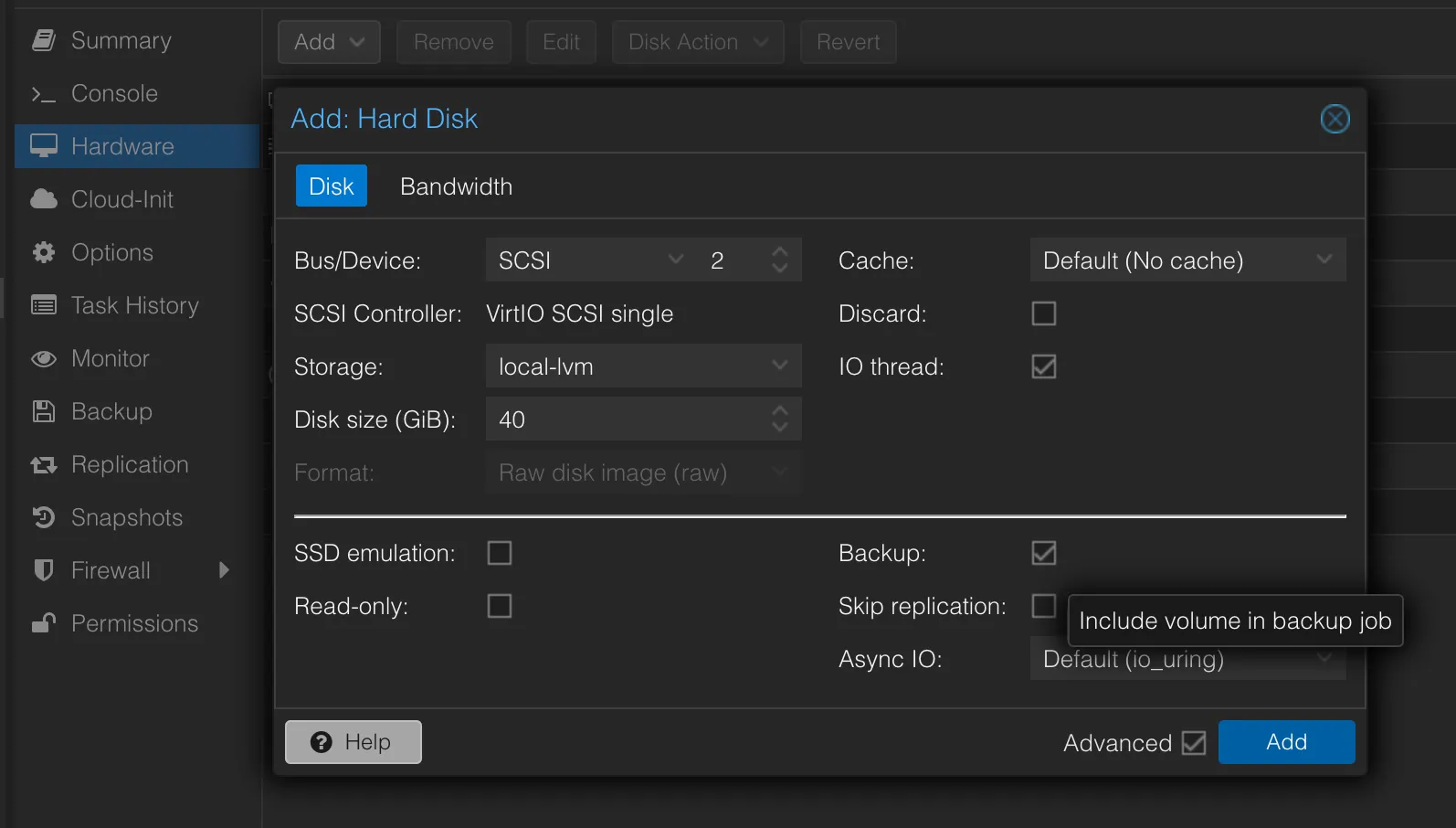 Adding a new disk to a VM in Proxmox